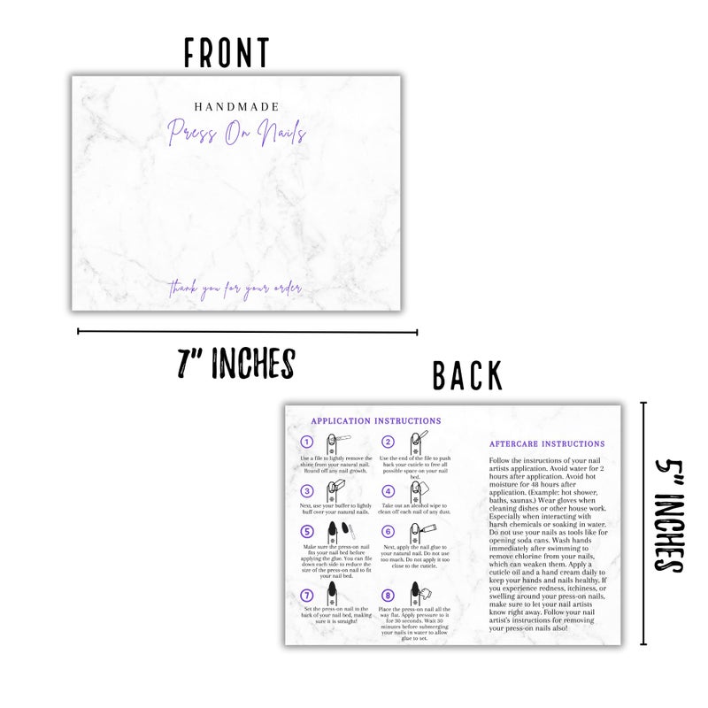 Lashicorn Handmade Acrylic Press On Nails Display Card | 5x7” 30 pk | w/Application Aftercare Instructions Inserts Marble for Packaging in Your 6 * 9 Holographic Bags Use With Double Sided Tape - Image 3